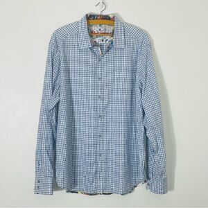 Robert Graham Long Sleeve Button Geometric Blue & White Shirt Size 2XL